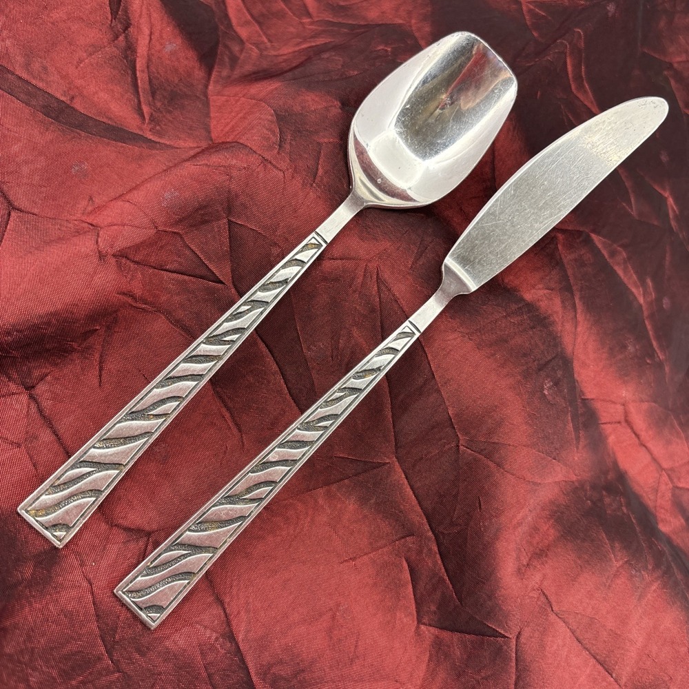 Atkins Stainless Steel Japan ABSTRACT Pattern Sugar Spoon And Butter Spreader